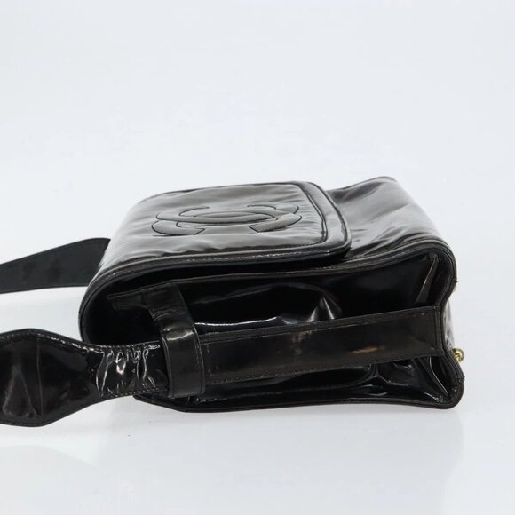 CHANEL Shoulder Bag Enamel Black Gold CC Auth - Picture 4 of 16